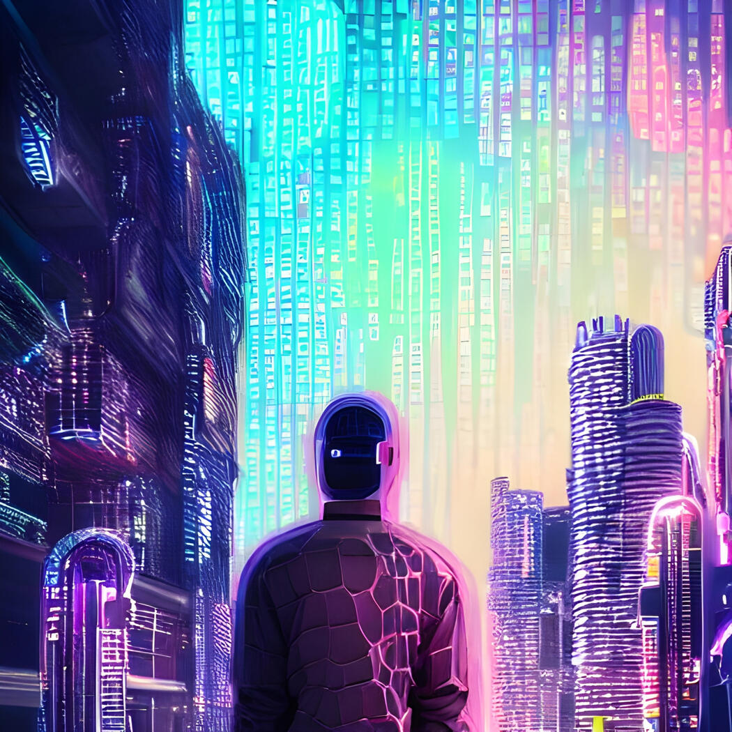 NYC AI-generated NFT by Sparky Nazaren — urban landscape with bold colors and surreal perspective